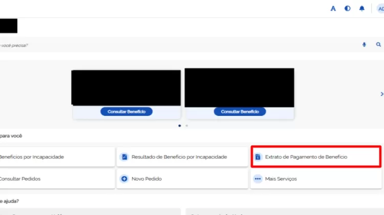 Na tela inicial, clique em “Extrato de pagamento de benefício”