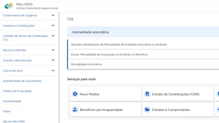 No campo de busca (ícone da lupa), digite "mensalidade associativa