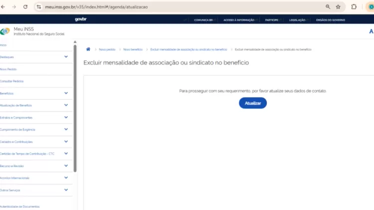 Clique em Atualizar para revisar e, se necessário, corrigir seus dados. Depois, selecione Avançar